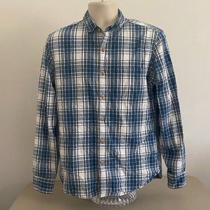 Men's J Crew Flannel Button Down Shirt Blue/White Size M